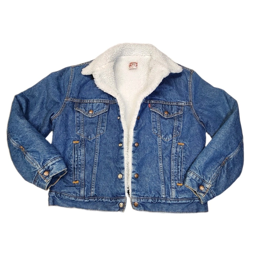 Vintage 80s Levi's Sherpa Lined Denim  Trucker Jacket  44R /L  Made In USA - EUC